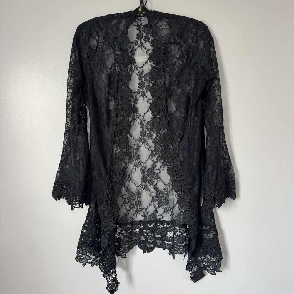Vintage Full Circle Trends Black Floral Lace Bell Sleeve Cardigan Small